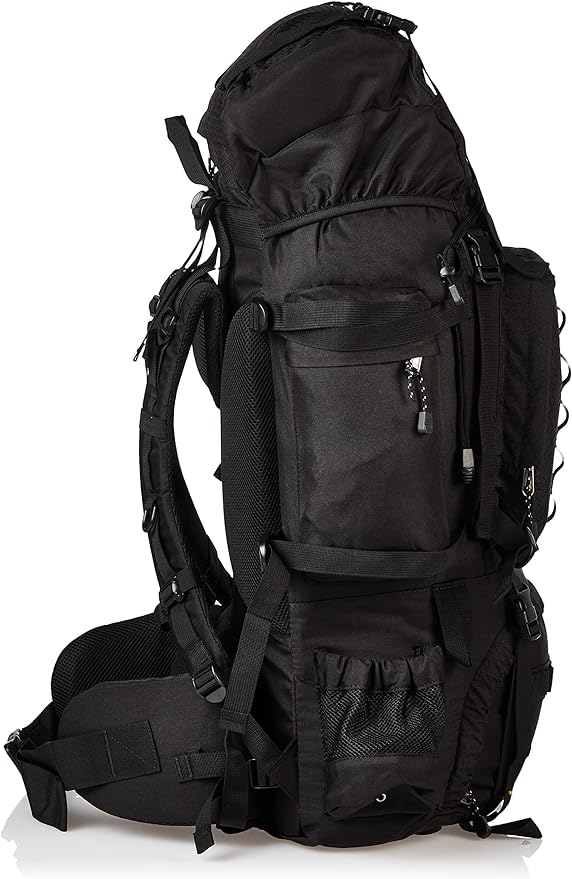 open-cell foam lumbar pad and molded channels for lower-back support and airflow, Hiking Backpack with Rainfly