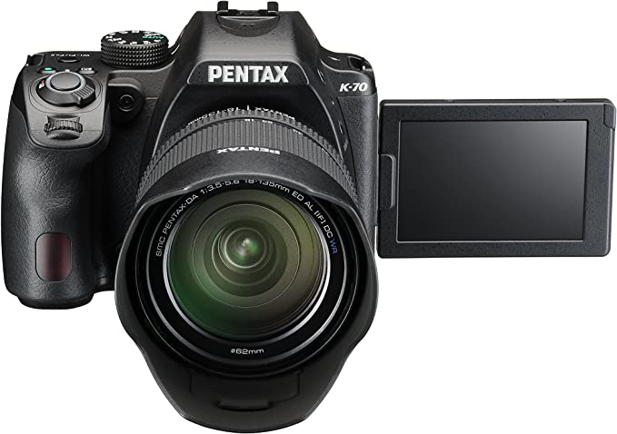 Pentax 16243 K-70 Black Body Only, All Weather DSLR Camera: 24.2MP High-Performance Image Sensor, Optical viewfinder with 100%, 4.5 Steps Shake Reduction high Sensitivity ISO102400 Vari-Angle LCD Monitor