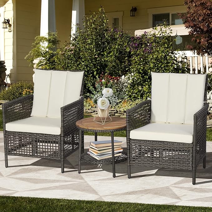 solid rustproof steel pipes, The X-shaped structure of each sofa enables it to withstand heavy weights of up to 350 lbs, 3 Piece Wicker Patio Furniture Set, Outdoor Rattan Conversation Sets with Chairs & 2-Tier Coffee Table