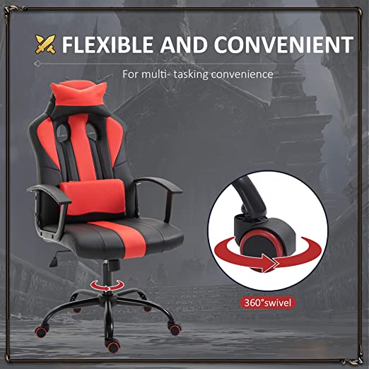 Gaming Chair with Footrest, Ergonomic Office Chair, Adjustable Swivel Leather Desk Chair, Reclining High Back Computer Chair with Lumbar Support and Headrest