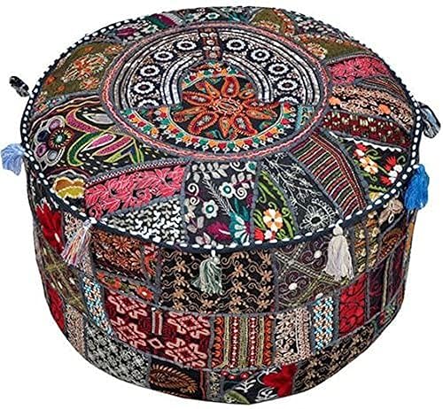 comfortable seat or home accent piece! Comes unfilled so as not to increase shipping weight. Get a few to place around the house to imbue it with color,  Ottoman Embellished with Embroidery Patchwork Foot Stool