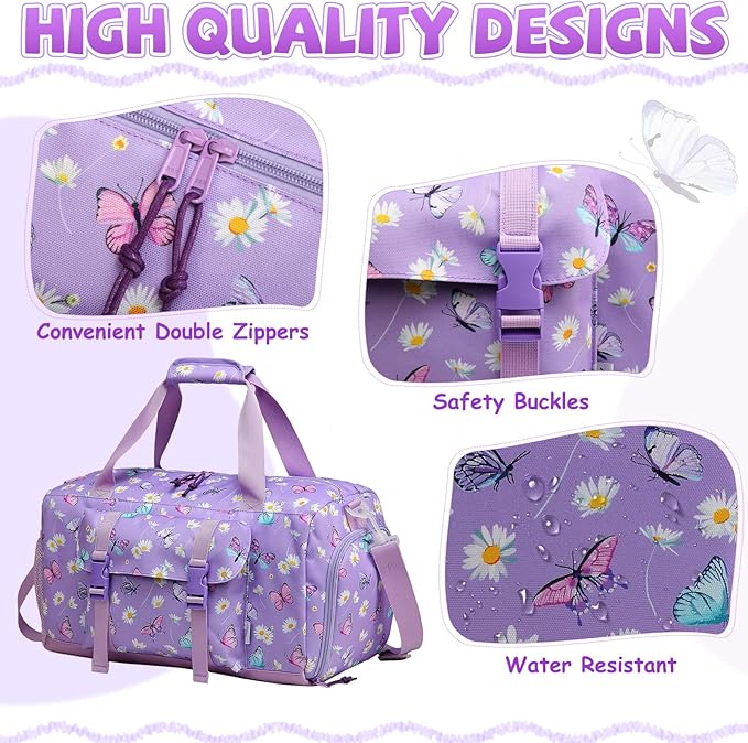 breathable construction, this sports bag won't burden your child, Overnight Duffel Bags,Kasqo Girls Travel Bag Water Resistant Sports Gym Bag for Teens Sleepover Bag School Weekender Carry On
