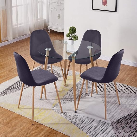 this 4 pieces dining table set easily blend with anywhere you want in home or other places. Besides,Glass Dining Table with Wood Legs,Morden 31.5