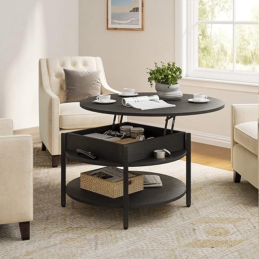 designed small table can be used as a coffee table, cocktail table, end table, 35.43'' Farmhouse Coffee Table for Living Room Reception Room, 2 Tier Large Round Coffee Table Round Dining Table,