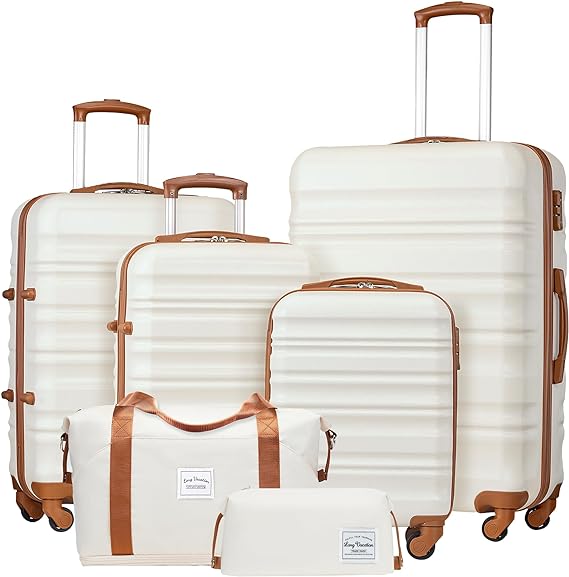 TSA Lock Spinner Wheels Luggage Carry on Suitcase 6 piece set, TSA approved combination lock makes your belongings secured and organized in the luggage.