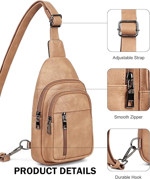 Vegan Leather - Adjustable Sling Backack for Travel Unisex,  designed to provide convenient storage options. It comes with two main compartments