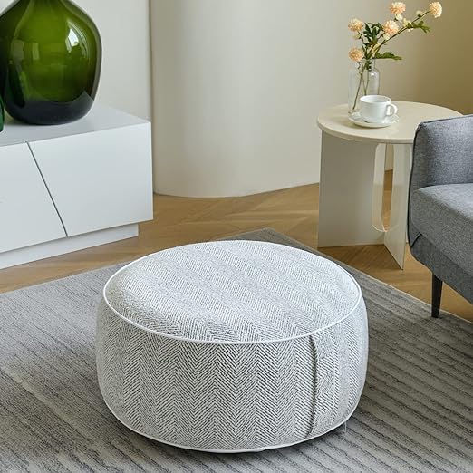 Lightweight pouf with handle, easy to move from room to room, Ottoman with Inflatable PVC Liner, Foot Rest with Portable Handle, Round Floor Pillow for Living Room