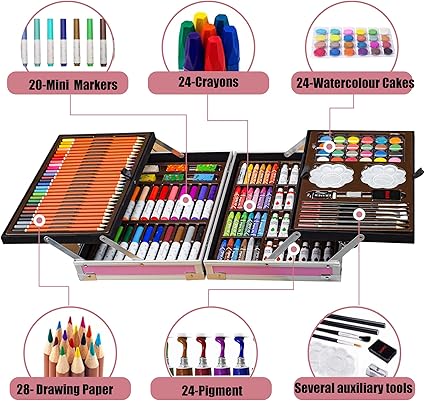 Portable Double Layers Art Supplies Case, Gift for Kids Teens Adults Girls Boys