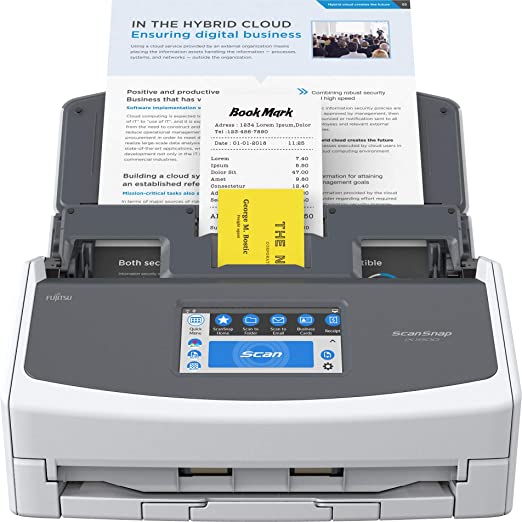 Fujitsu ScanSnap iX1600 Wireless or USB High-Speed Cloud Enabled Document, Photo & Receipt Scanner with Large Touchscreen and Auto Document Feeder for Mac or PC, White