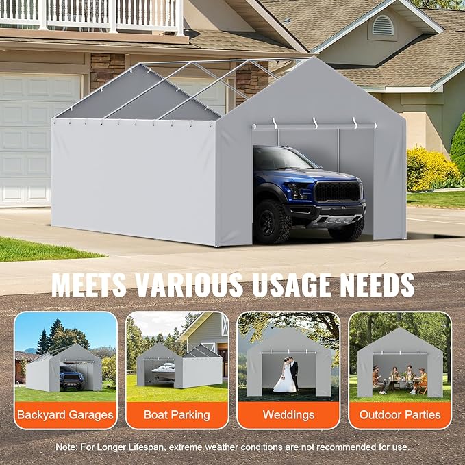 Heavy-Duty Waterproof  Garage Tent Shelter Tarp asy Installation Side Wall 12 x 20 ft,