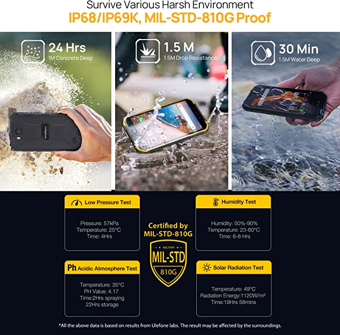 Lasted Android 12 Unlocked Rugged Phone, Ulefone Armor X6 Pro Rugged Smartphone, 8GB + 32GB, 128GB Extension 4000mAh, 5.0 inch, 13MP + 5MP, IP68 Waterproof Cell Phone, 4G Dual SIM- Black
