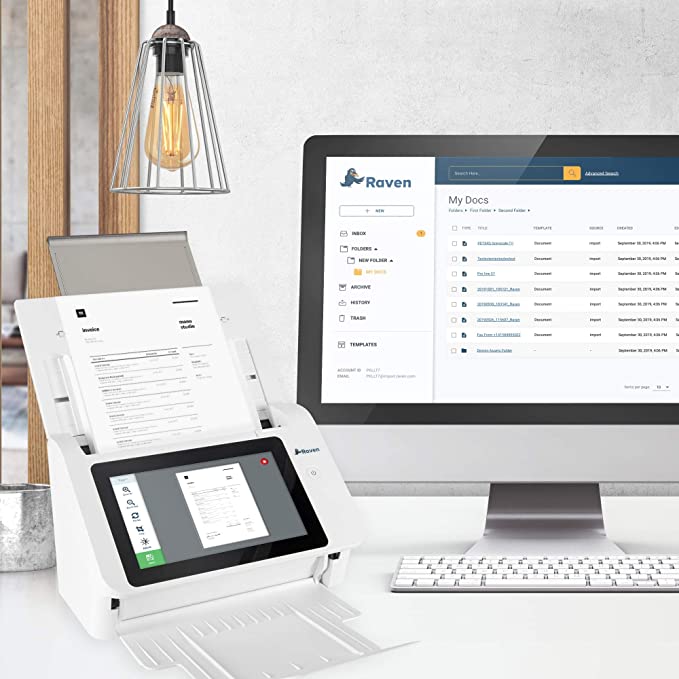 Raven Original Document Scanner - Huge LCD Touchscreen, Color Duplex Feeder (ADF), Wireless Scanning to Cloud, WiFi, Ethernet, USB, Home or Office (2nd Gen)