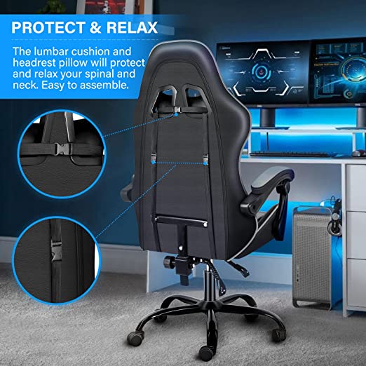 Chair Big and Tall Game Chairs for Adults with Footrest Ergonomic Gaming Computer Chair,  High Back Gaming Chair PU Leather Racing Gamer