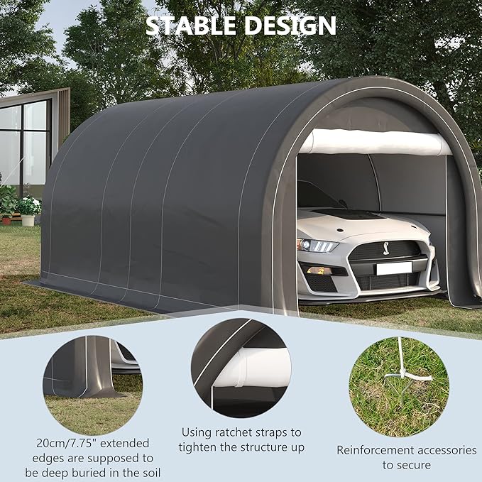 Tent with Large Zippered Door, 10' x 16' Carport Heavy Duty, Car, Truck, Boat, Motorcycle, Bike, Garden Tools,