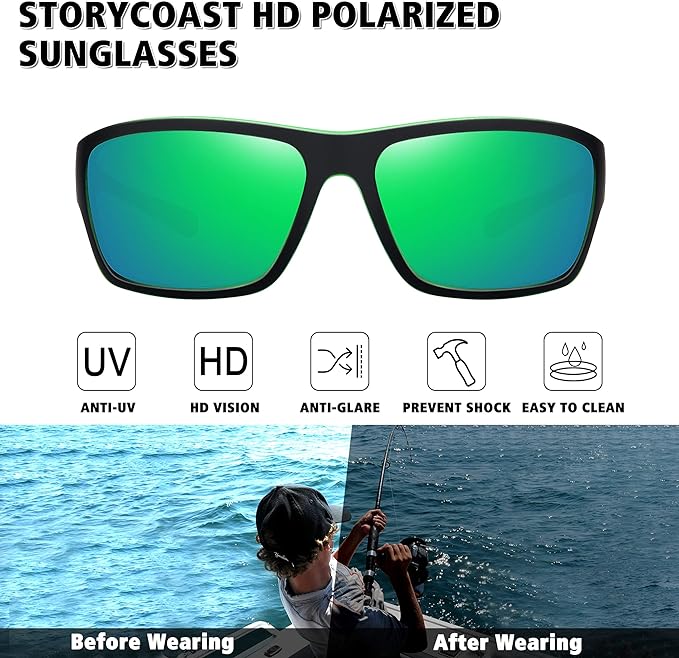 protection coating, blocks 100% harmful UVA & UVB Rays. Sunglasses for Men Women Unbreakable Frame Fishing