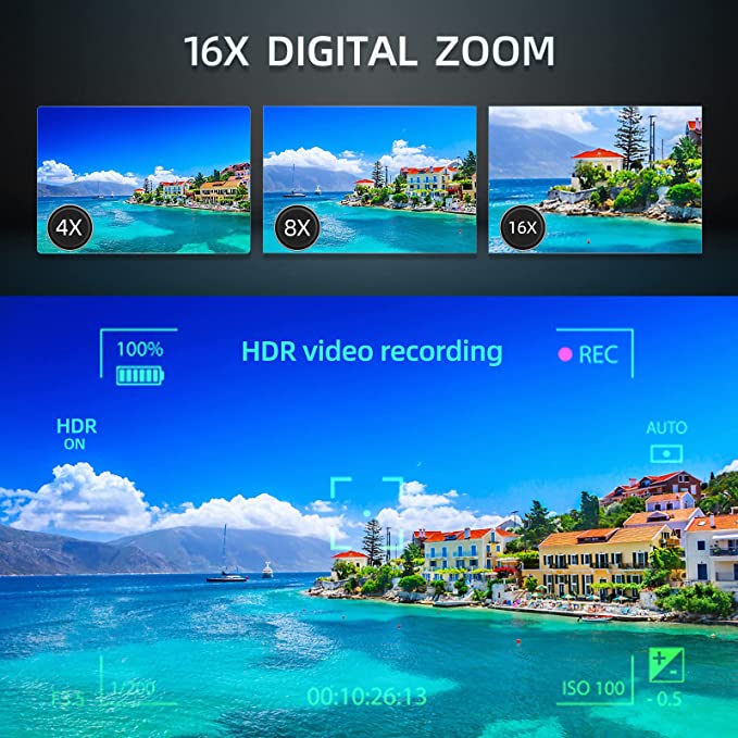Monitech 4K Digital Cameras for Photography, Video Camera with Wide-Angle & Macro Lenses, Flip Screen vlogging Camera for YouTube, External Microphone, 16X Digital Zoom Camera,32GB TF Card