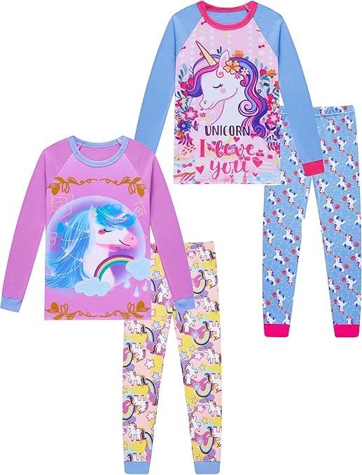 Sleepwear Children PJs Set 2-12 Years,  Pajamas for Girls, 100% cotton for the back and pants.