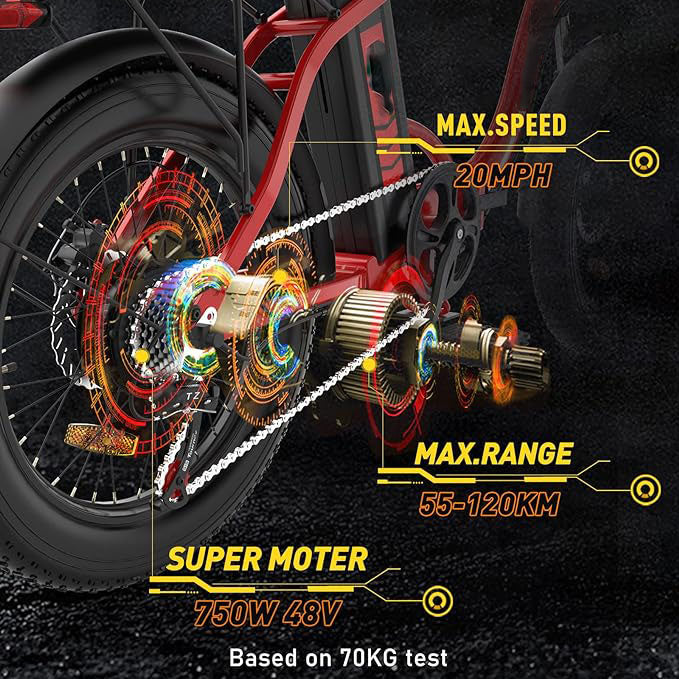 You can ride freely in the mountains, in the city, and explore the nature, E Bike 750W 20MPH Removable Folding Electric Bike, 48V/14Ah Battery 55-120KM, Mountain Bike Snow Beach Bicycle with 7 Gears