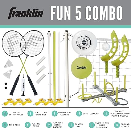 Includes a full ring toss set with (4) plastic rings, target AND MORE -  Combo Outdoor Game Set - Backyard, Beach + Camping Games for Kids