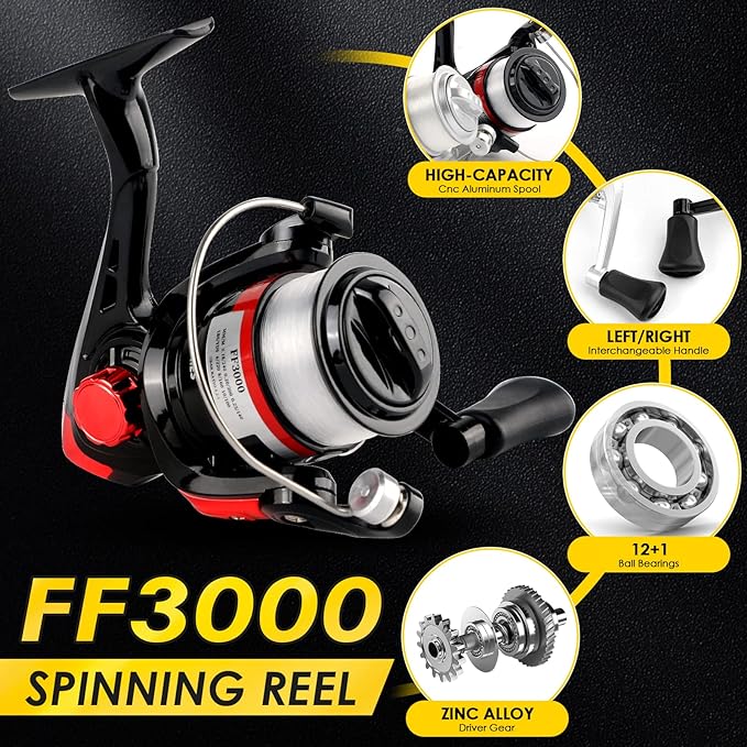 2pcs spinning fishing reel with pre-spooled fishing line, making it easy to start fishing right away. Portable Fishing Rod Kit for Travel Saltwater Freshwater