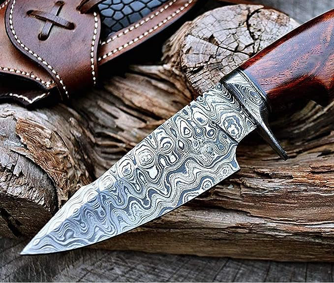 r superior strength and sharpness.Hunting Knife with Leather Sheath - Ideal for Skinning, Blade Bushcraft Knife with Walnut Wood Handle