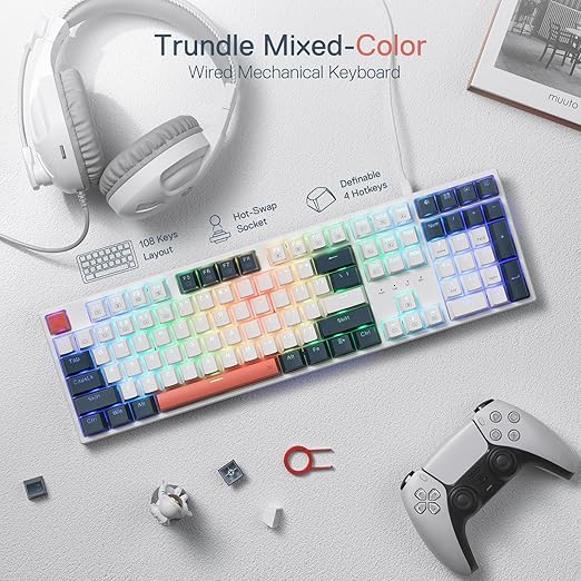 Up to 19 presets backlighting modes are free to choose by the keyboard itself. Brightness and flowing speed is also adjustable on board.   K668 RGB Gaming Keyboard, 104 keys + Extra 4 Hotkeys Wired Mechanical Keyboard w/Sound Absorbing Foams