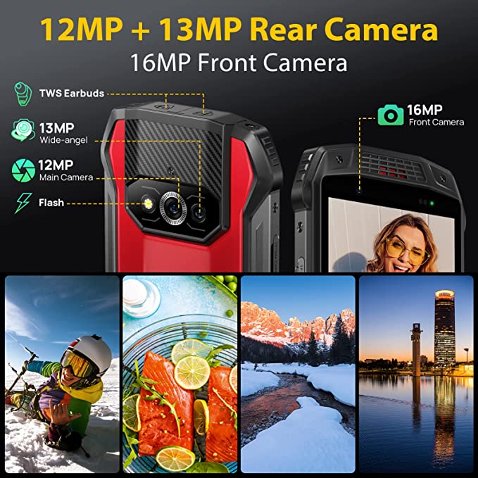 Rugged Smartphone, Ulefone Armor 15 Rugged Phone, 11GB+128GB, Built in TWS Earbuds, 12MP+13MP+16MP, 6600mAh Large Battery, IP68/IP69K Waterproof Phone, OTG, GPS, NFC, Black