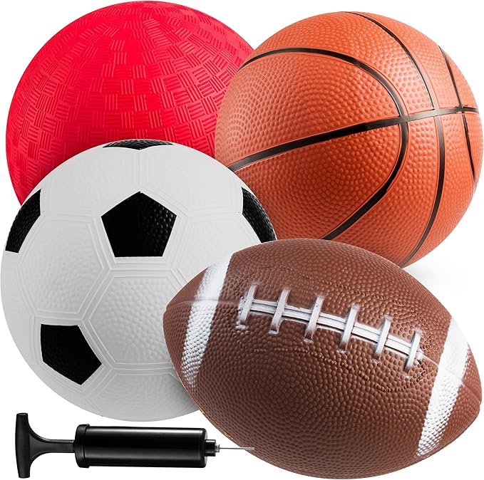 Balls for Kids and Toddlers (Pack of 4) with Hand Pump 6-inch Diameter Rubber Sport Ball Kids Outdoor - Use the included hand pump and 2-needles to easily inflate each of the sports balls