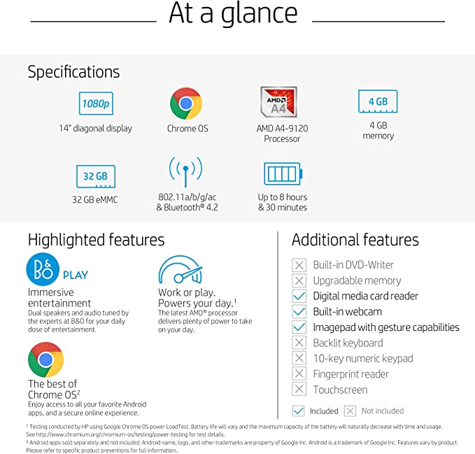HP Chromebook 14-inch with 180-Degree , Full HD Screen, AMD Dual-Core A4-9120 Processor, 4 GB SD, 32 GB eMMC Storage, Chrome OS (14-db0040nr, Chalkboard Gray)