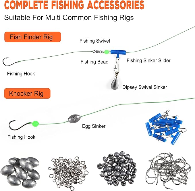 Fishing Accessories Kit, Fishing Tackle Box with Tackle Included, Fishing Hooks, Fishing Weights, Spinner Blade and more, ishing gear gives beginner or expert anglers plenty of options to land a variety of fish