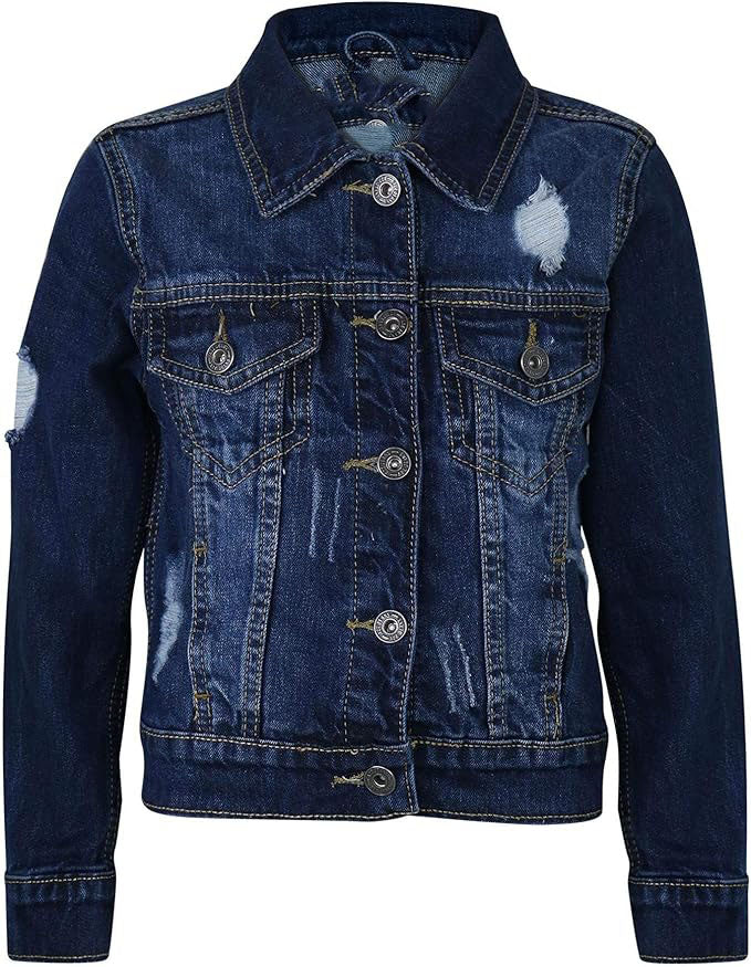 Button Fastening Front, Two Pockets On The Front, Tredny Fashion Denim Jeans Jackets. Blue Ripped Jeans Fashion Coat Age 3-13 Yr