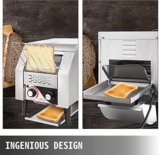 VEVOR Commercial Conveyor Toaster, 150 Slices/Hour, 1340W Stainless Steel Heavy Duty Industrial Toasters w/ 7 Speed Options, Countertop Electric Restaurant Equipment for Bun Bagel Bread Baked Food