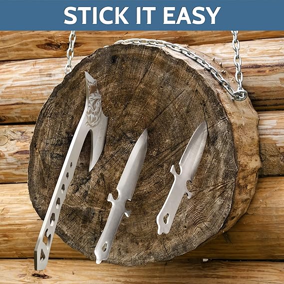 Throwing Axes and Tomahawks set is equipped with 3 pack throwing axes. Each throwing hatchet weighs only 265g, Set with Bottle Opener and Nylon Sheath, 10in Throwing Hatchet Axe for Adults