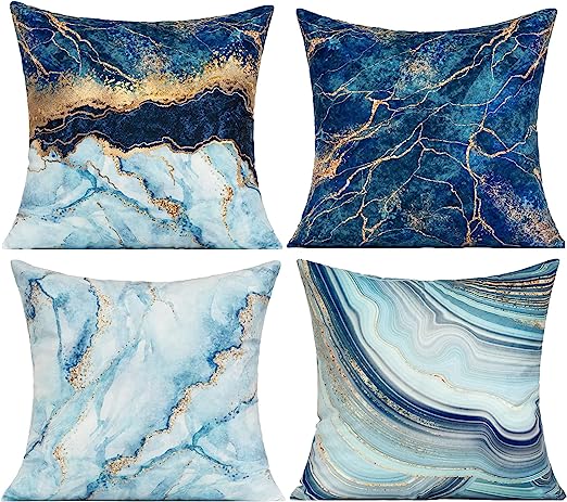 Pillow Covers Blue and Gold , Navy Blue Throw Pillow Covers 18 x 18 inches, Royal Blue Pillow Covers Couch Cushion Covers for Bedroom Sofa Living Room Decor Set of 4