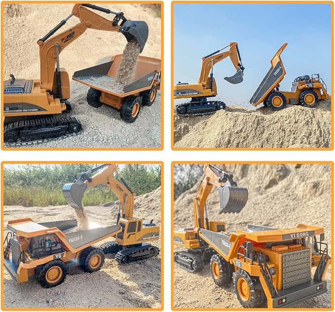 Metal Shovel Digger Vehicles with Lights Sounds and 360° Rotation Digging Sand,Remote Control Excavator Toy, RC Construction Toy