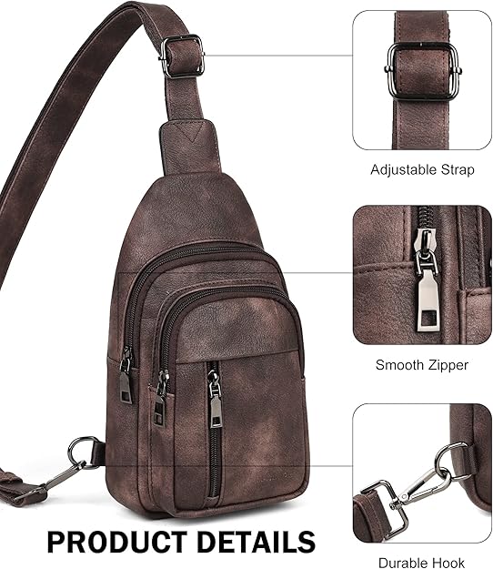 The adjustable straps of the leather sling bag make it versatile and can be used as a small crossbody purse,Adjustable Sling Backack for Travel Vegan leather UniSex