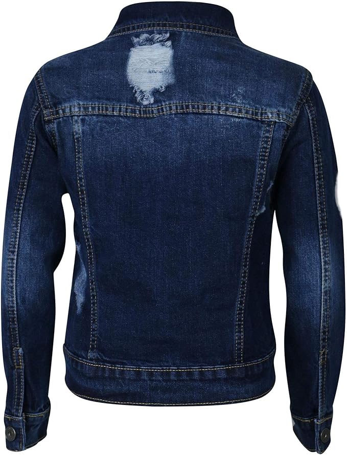 Button Fastening Front, Two Pockets On The Front, Tredny Fashion Denim Jeans Jackets. Blue Ripped Jeans Fashion Coat Age 3-13 Yr