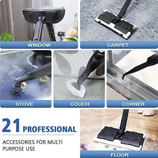 Steam Mop with 21-Piece Accessory Set, 1500W Heavy Duty Steamer Carpet Cleaner for Multi-Purpose 16.4ft Power Cord
