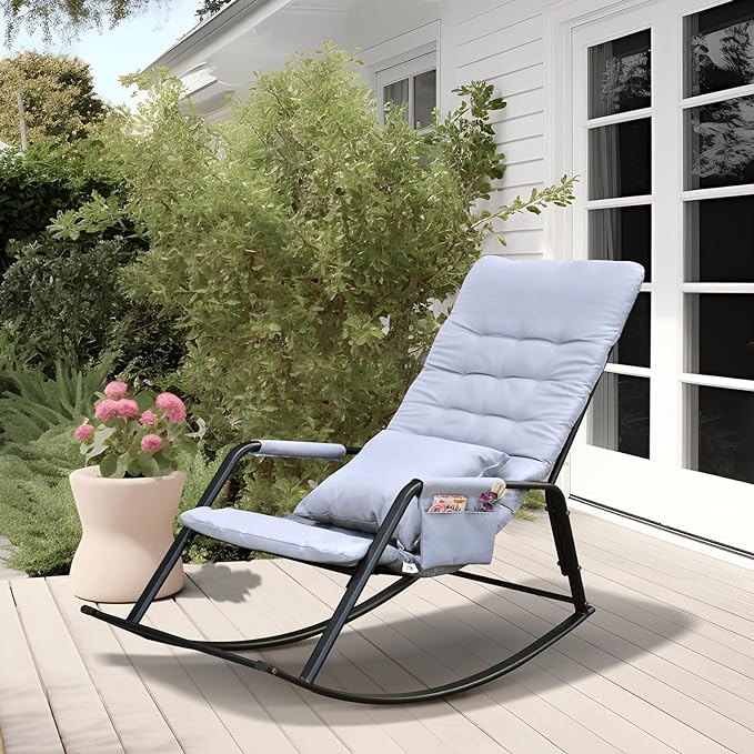 shion and pillow are made of high-quality polyester spun fabric, which is anti-spill, not easy to deform, not easy to fade, and wear-resistant, Living Room Rocking Chair, Modern Cozy Leisure Rocking Chair with Pillow and Cushion for Bedroom, Porch