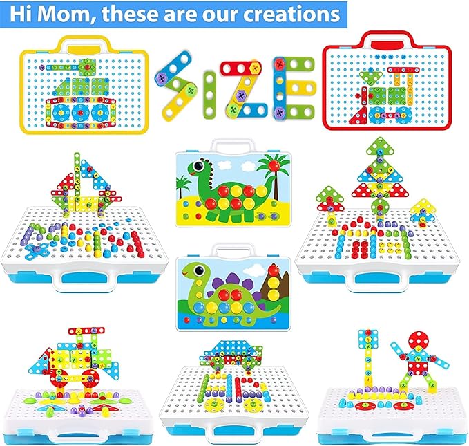 Your kids can use the electric screwdriver assembling the plates onto the base grid to build 3D and 2D crafts, Toys Building Blocks, 244 Pieces Electric Screwdriver DIY Building Toys for Both Boys and Girls,