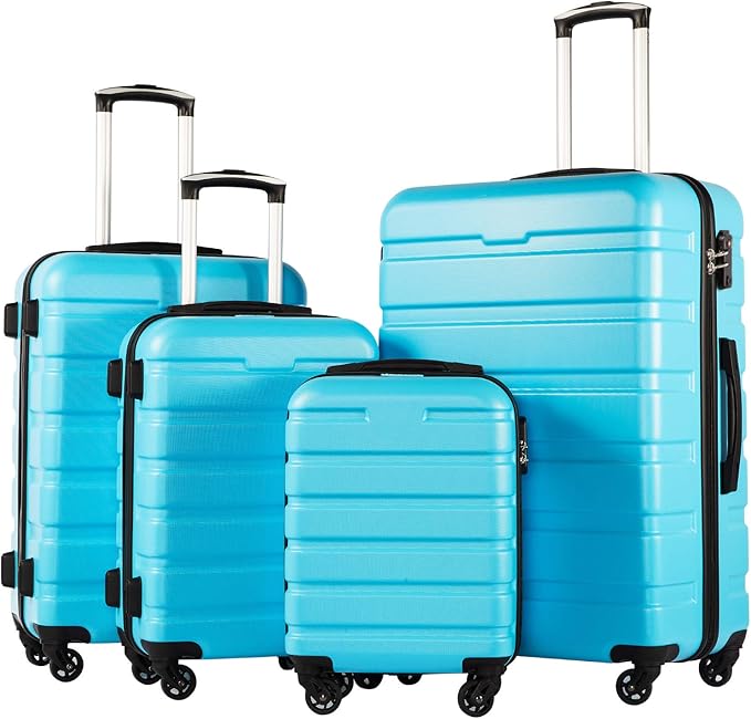 3 piece luggage set 20 inch,24 inch,28 inch upright, can be stored one into another.100% ABS,  Lightweight TSA Lock 4 Piece Set