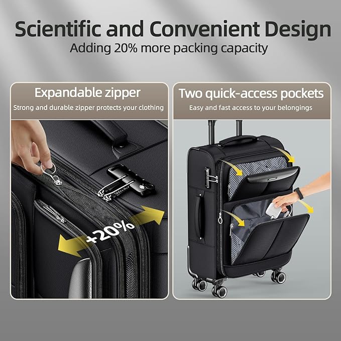 Expandable Lightweight & Durable Suitcase Sets Double Spinner Wheels,