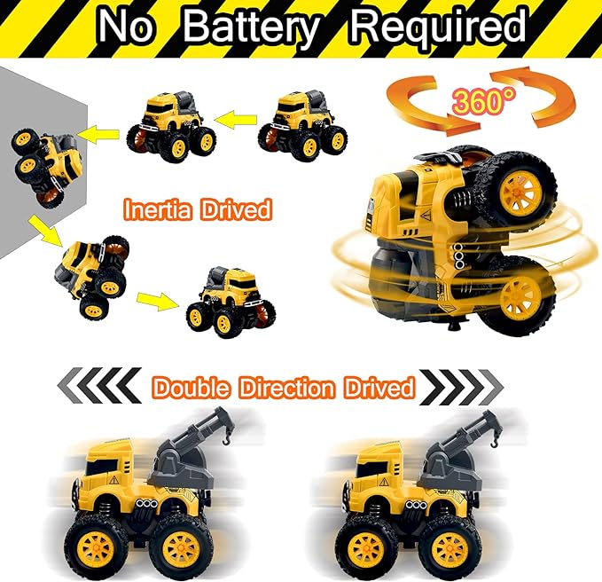 Dump Trucks Toy | Push and Go Friction Powered Cars Stunt Vehicles Playset | Kids Birthday Party Favors Gifts, Monster Truck Toys - 4pcs Excavator,