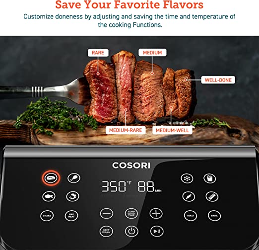 Cosori Proii Air Fryer Oven Combo, 5.8qt Max Xl Large Cooker with 12 One-touch Saveable Custom Functions, Cookbook and Oneline Recipes, Nonstick and Dishwasher-safe Detachable Square Basket