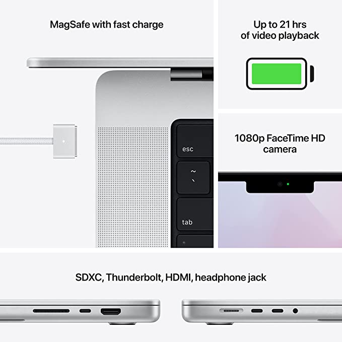 Apple 2021 MacBook Pro (16-inch, Apple M1 Max chip with 10‑core CPU and 32‑core GPU, 32GB RAM, 1TB SSD) - Silver - French