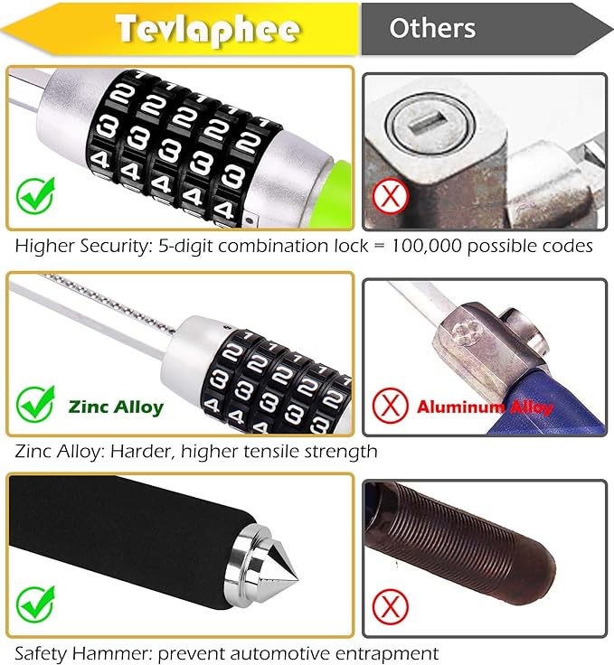 Steering Wheel Lock The Club Anti Theft Security Extendable Device Retractable Heavy Duty Guard Keyless Password 5 Coded Combination Antitheft Universal Fit for Vehicle Car Truck Van SUV Twin Hooks