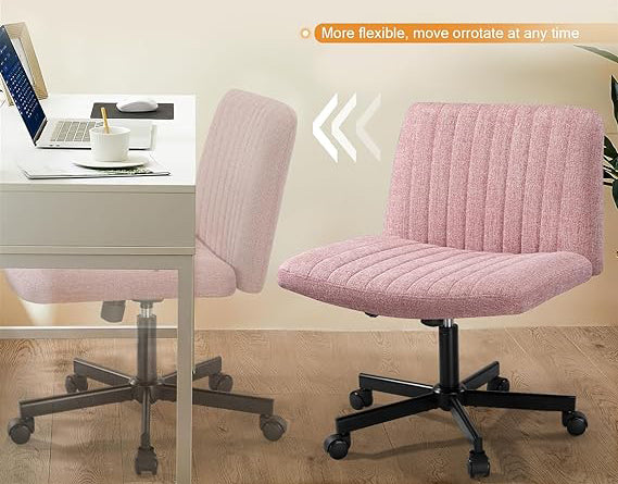 it provides you with the most comfortable height and angle. You can use the powerful lever to adjust the seat height, Armless Fabric Padded Office Chairs with Wide seat for Crossing Leg, Swivel Chair with 120°Rocking