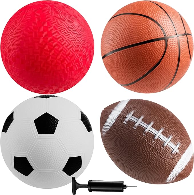 Balls for Kids and Toddlers (Pack of 4) with Hand Pump 6-inch Diameter Rubber Sport Ball Kids Outdoor - Use the included hand pump and 2-needles to easily inflate each of the sports balls