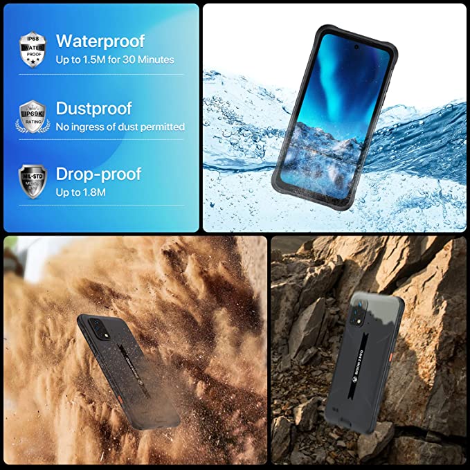 UMIDIGI Rugged Unlocked Cell Phones Canada, BISON 2 PRO 8G+256GB, Rugged Smartphone with IP68 & IP69K, 6150mAh Mobile Phone, Android 12, NFC, 6.5