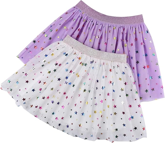 Designed with a cute ruffle hem, our girls tutu skirt adds a sweet, princess flair to any outfit. The elastic waistband is stretchy and soft, Girl's Layered Tutu Skirt Tulle Princess Sparkle Skirt for Little Girl, PACK OF 2